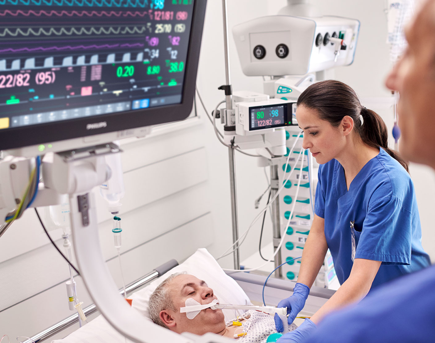 Healthcare profession takes care lying patient