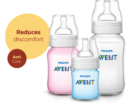 Philips Avent Natural Baby Bottle reduces discomfort and is anti colic